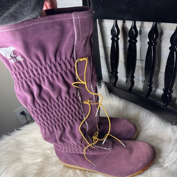 Sorel Boots Womens 9 Burgundy Purple Firenzy Tall Scrunch Slouch Lace Up Boho - Picture 5 of 8
